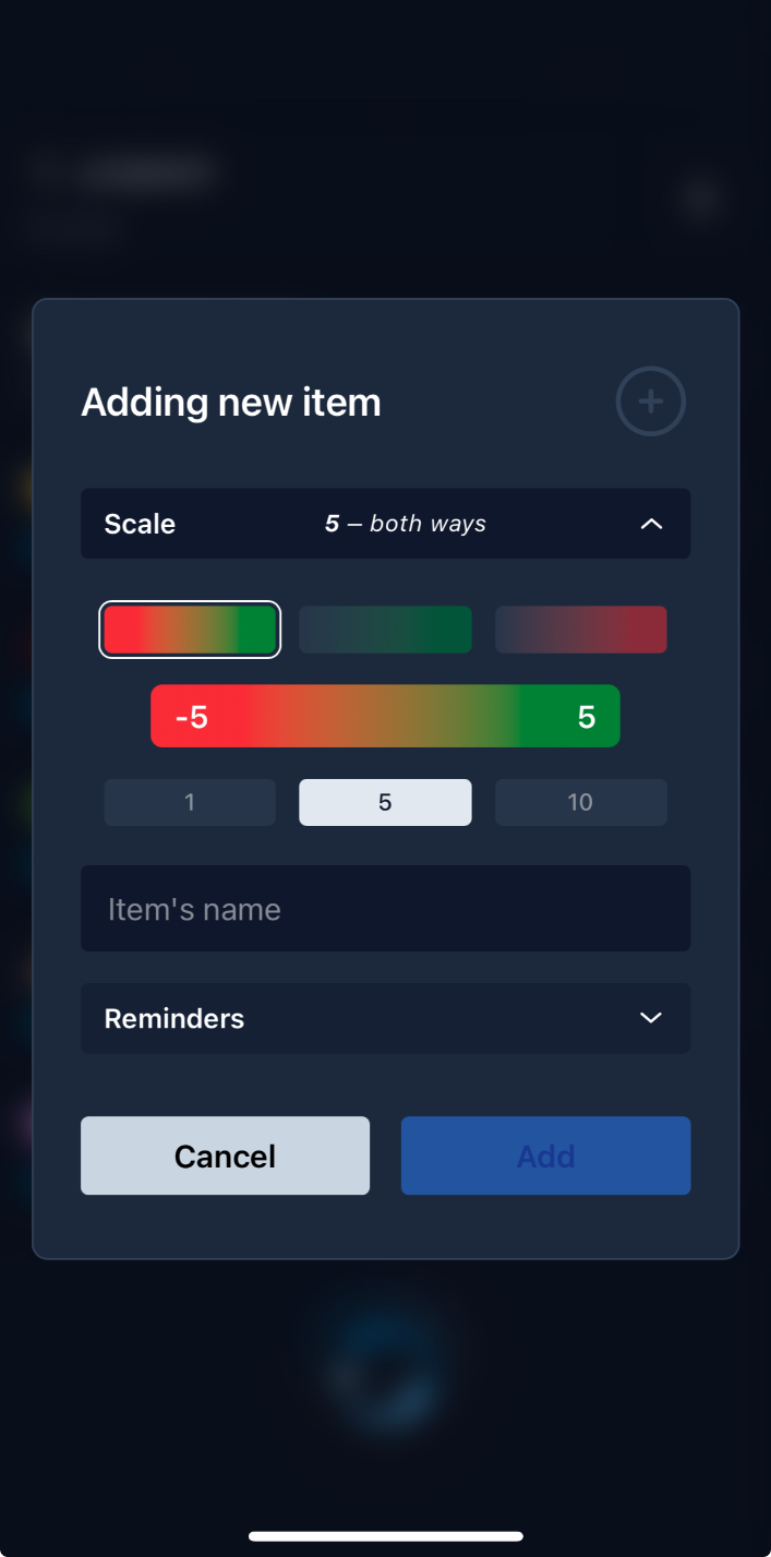 Screenshot of Pelky's item adding dialog window with scale selection