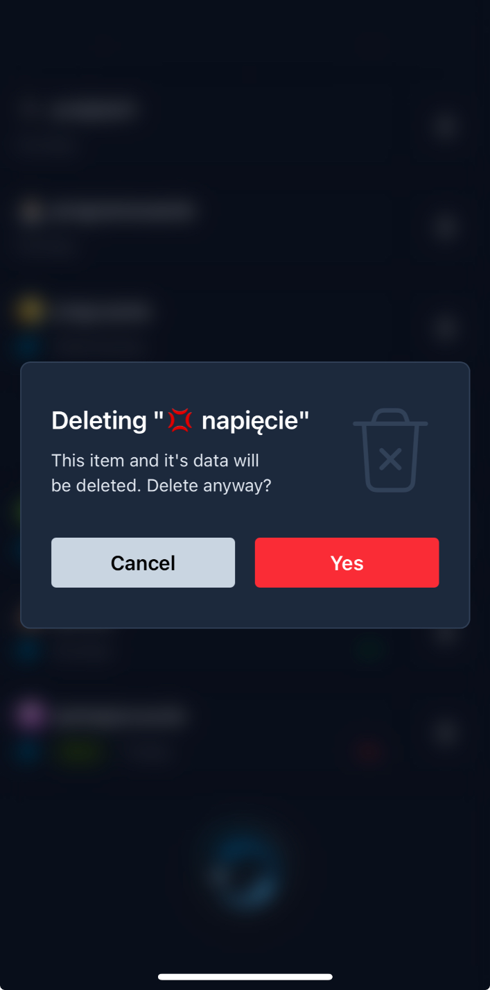 Screenshot of Pelky's item deleting dialog window